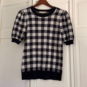 LOFT Gingham / Checked Sweater Tee NWT Small - Navy/White